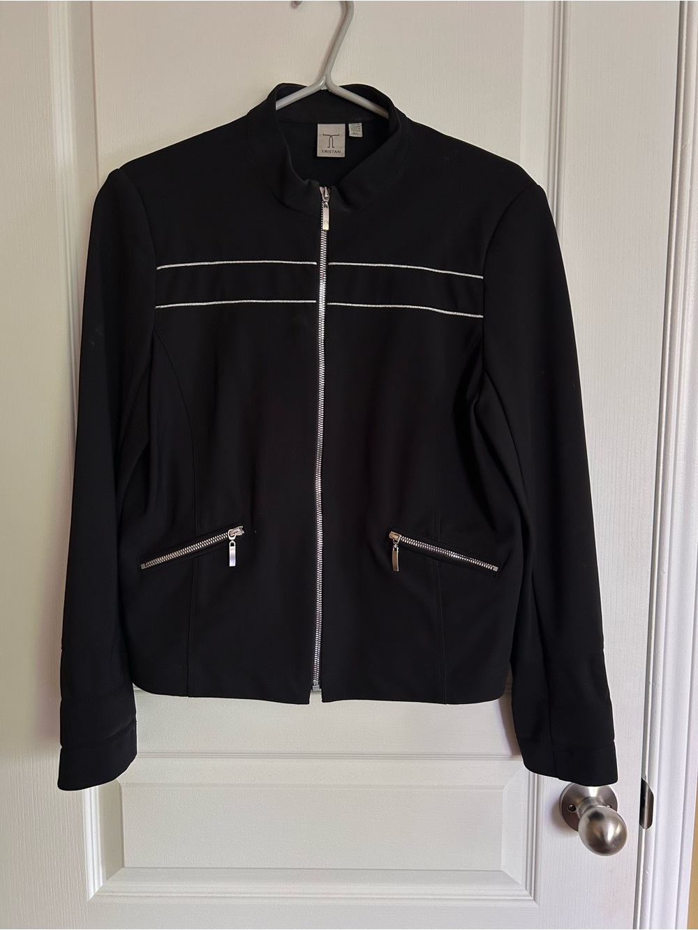 Tristan Black Bomber Jacket with Silver Zippers